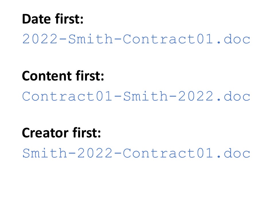 Examples of different file naming systems