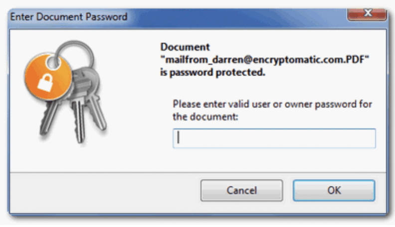 Password form for opening an encrypted PDF