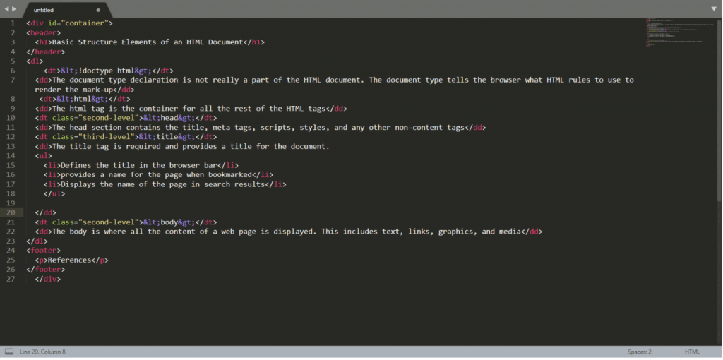 Example of HTML in Sublime Text editor