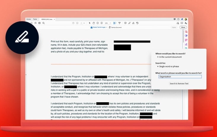 Image of the document redaction tool for Adobe PDF management software