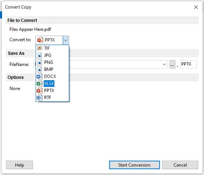 FileCenter lets you convert PDFs to various formats, including PowerPoint and Excel documents