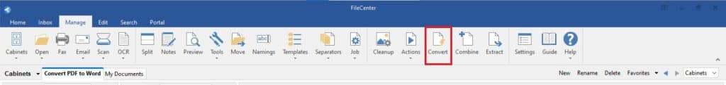 The Convert button is available directly from the Manage tab