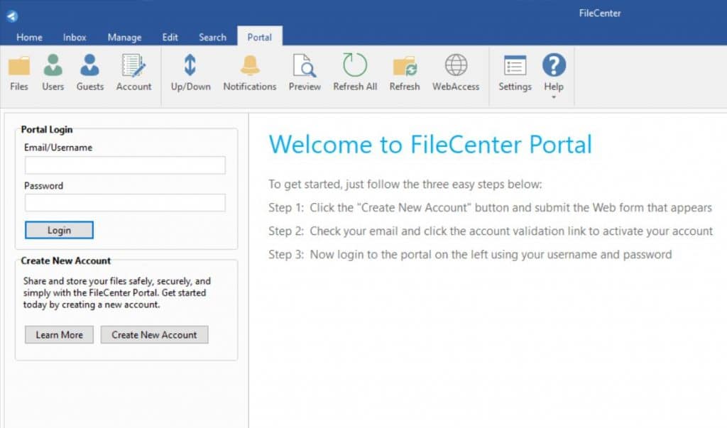Access the portal tool in its own tab in FileCenter to easily share PDFs