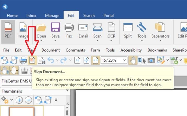 Press the Sign Document button to add your e-signature to any document in FileCenter