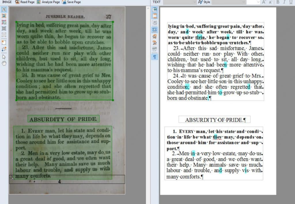An example of how OCR converts paper text into machine-readable digital characters
