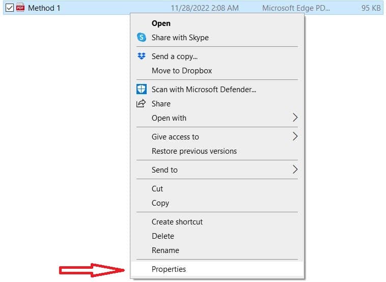 Find the PDF you’d like to convert within Windows Explorer, right-click, and select Properties