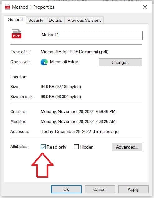 Select “Read-only” and press “OK” or “Apply” to make your PDF read-only