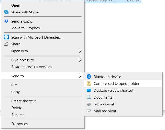 Simply right-click a document or folder and send it to a compressed folder to create an easy but less-optimized compressed PDF