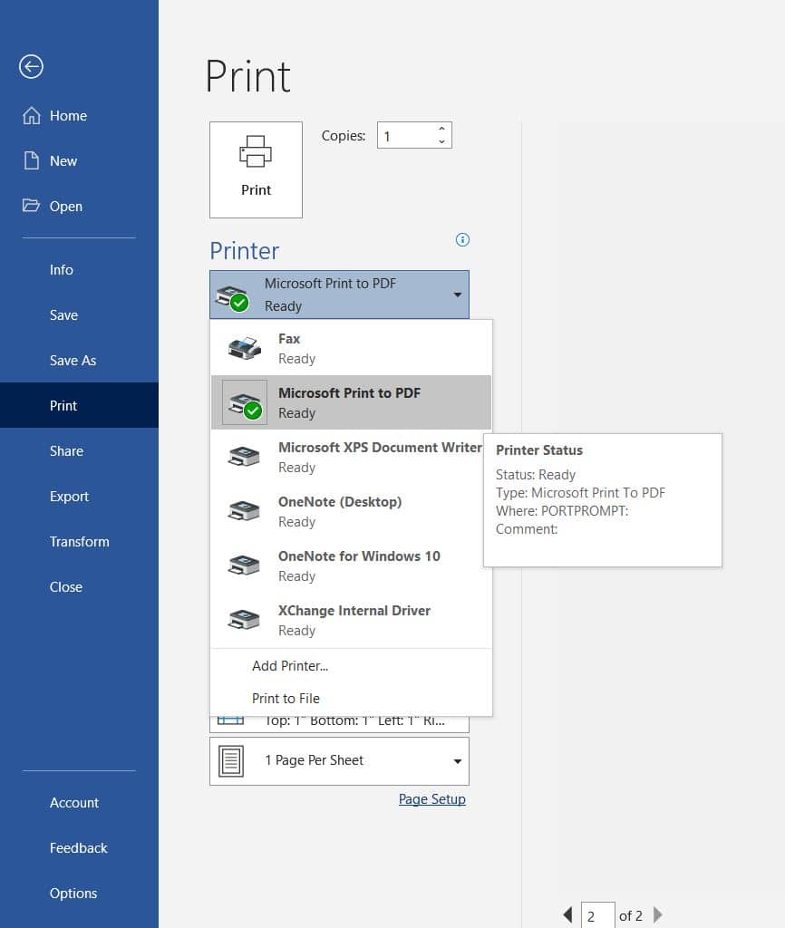 Print to PDF is another easy way to convert Word documents to PDF