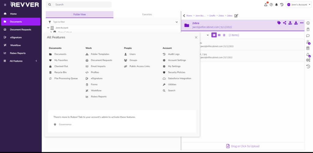NetDocuments' home navigation page